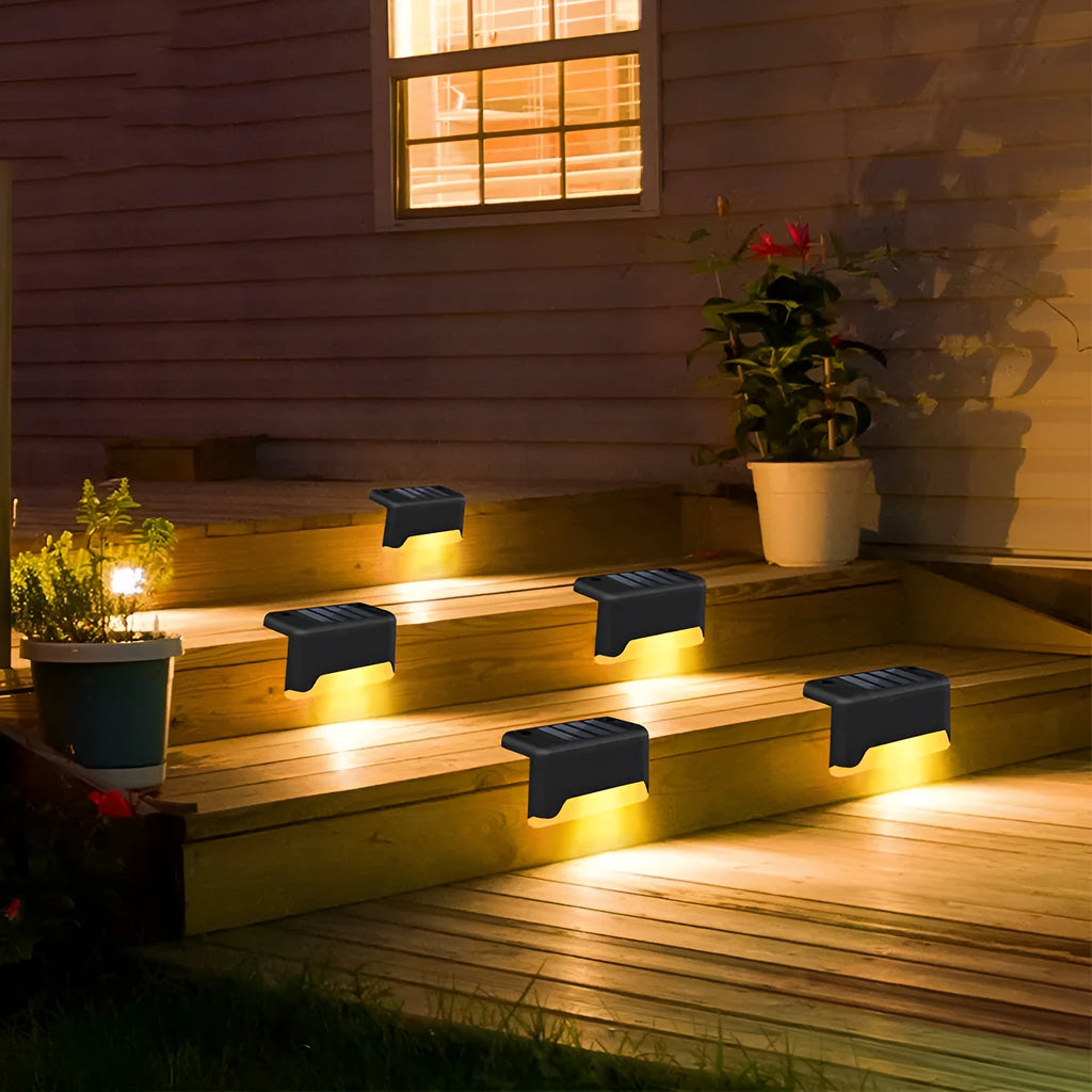 Black solar courtyard stair light 0.2W IP55 ABS 75x44x42mm for outdoor garden steps and pathways