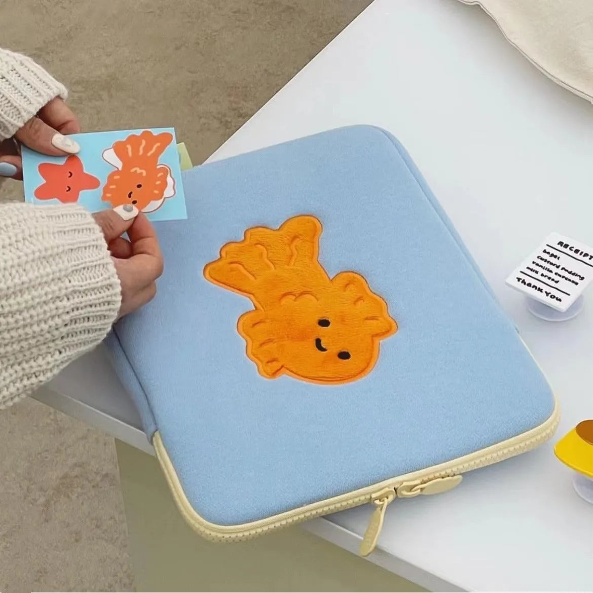 Cute goldfish cotton tablet protection sleeve bag with zipper closure in 11 inch size