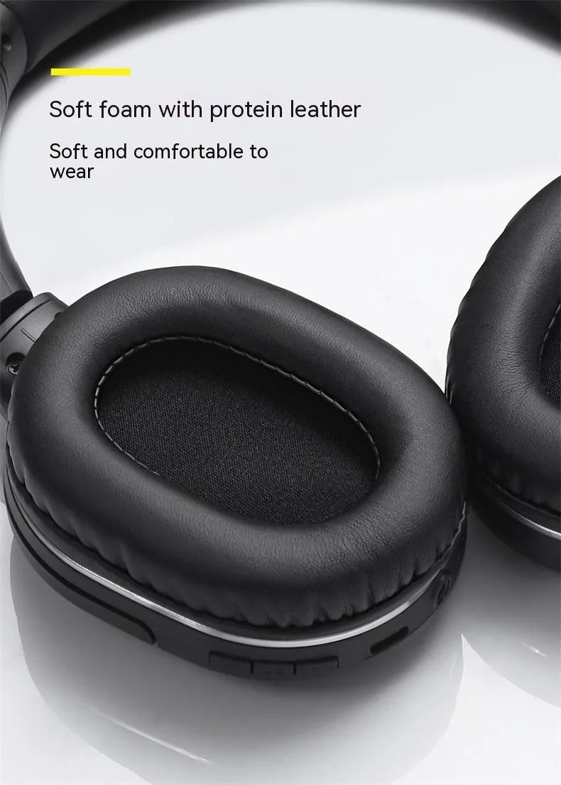 Black and white wireless Bluetooth sports gaming headset with subwoofer shown from the side.
