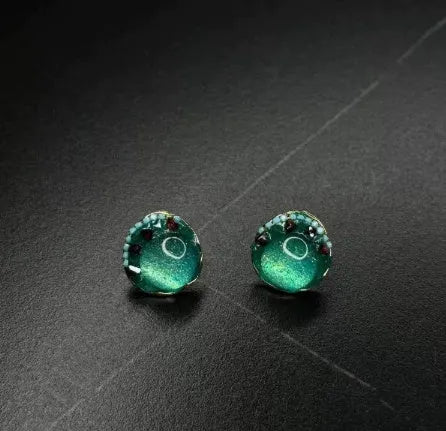 Chinese style zinc alloy earrings with geometric petal designs in electroplated finish