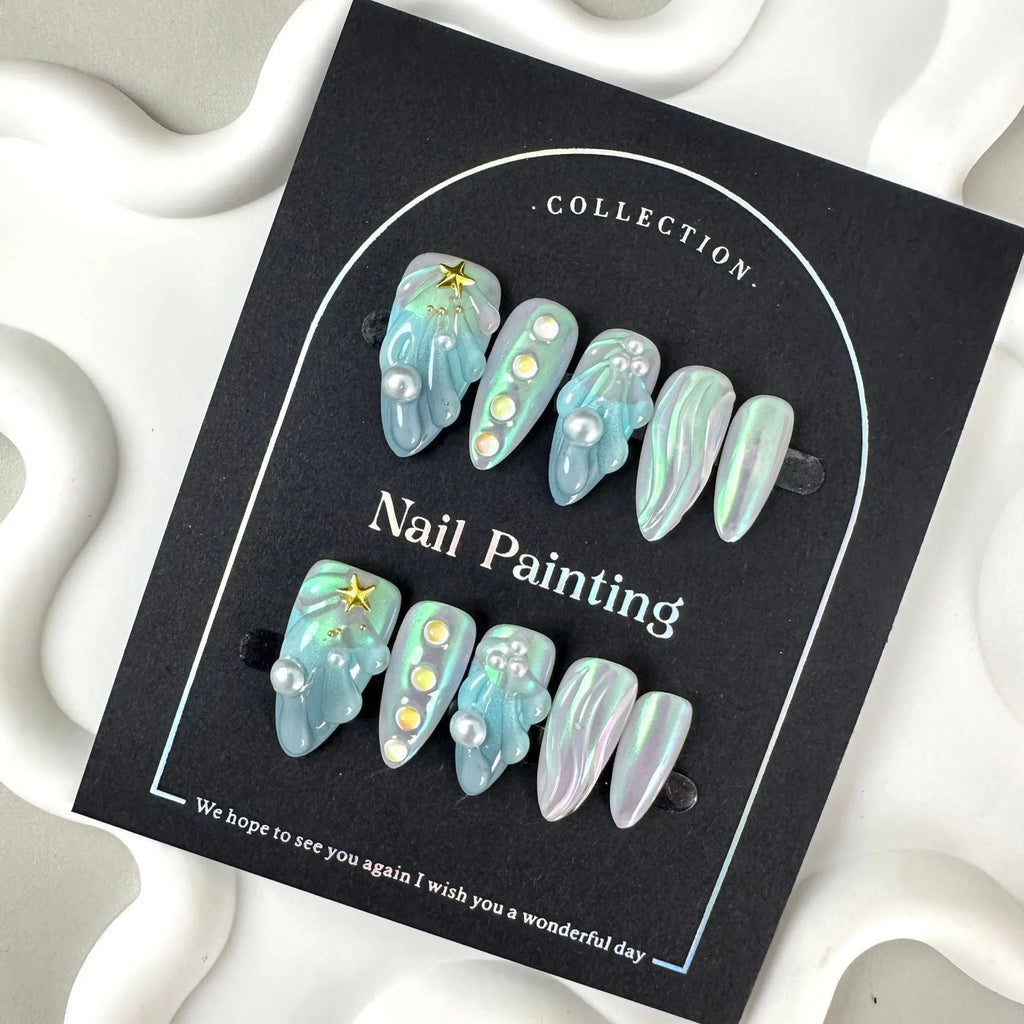 HAILANG blue plastic artificial nail tips set with multiple sizes for women summer fashion