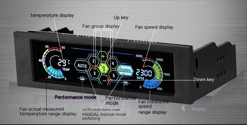 Black touch screen PC temperature controller for optical drive bay installation with colourful LED display