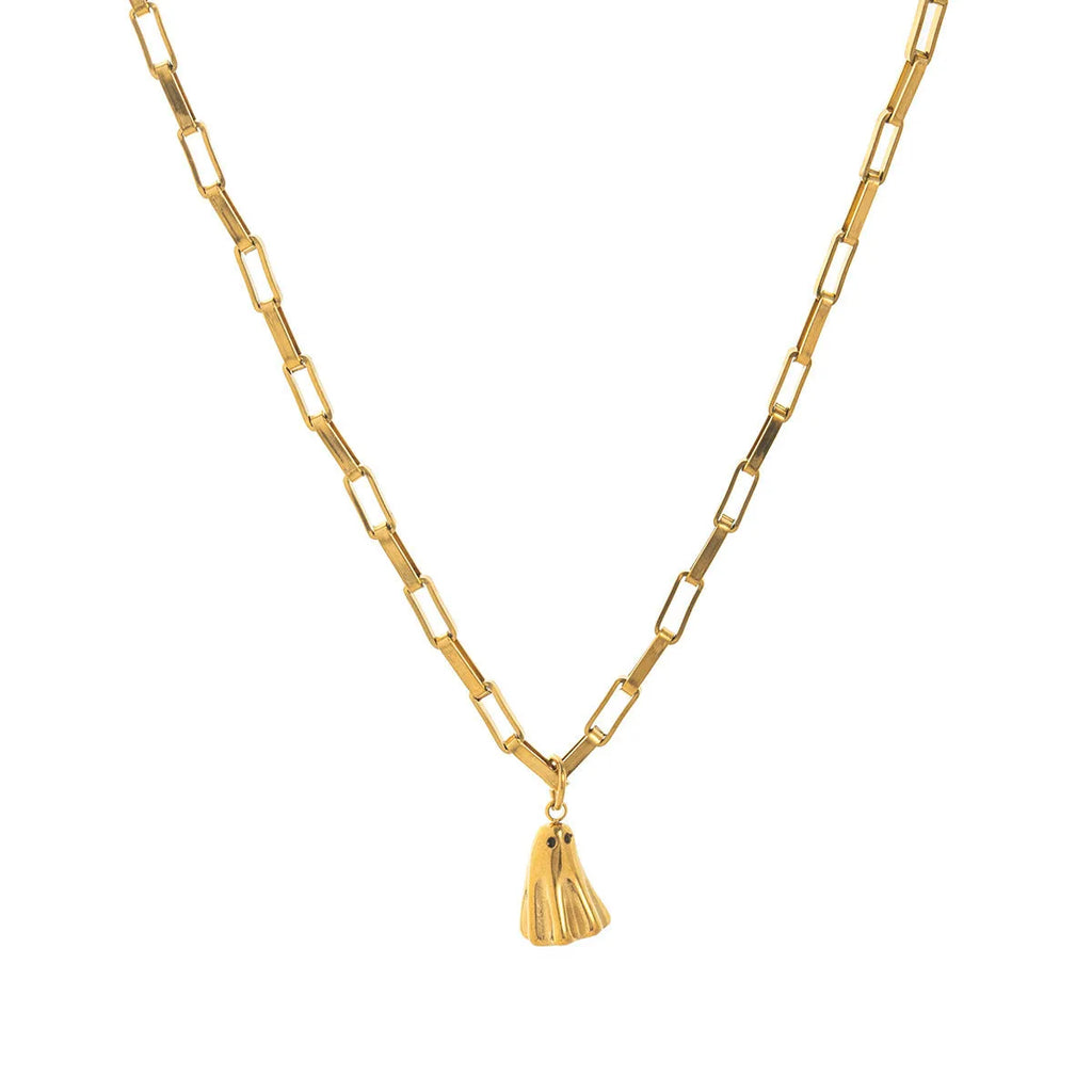Ghost pendant necklace with titanium steel pendant on twisted chain, available in multiple chain style options