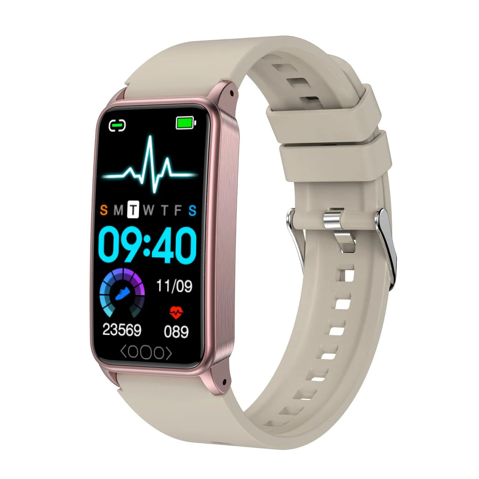 Smart bracelet with dynamic heart rate monitoring on a silicone strap, black colour, IPS touch screen display