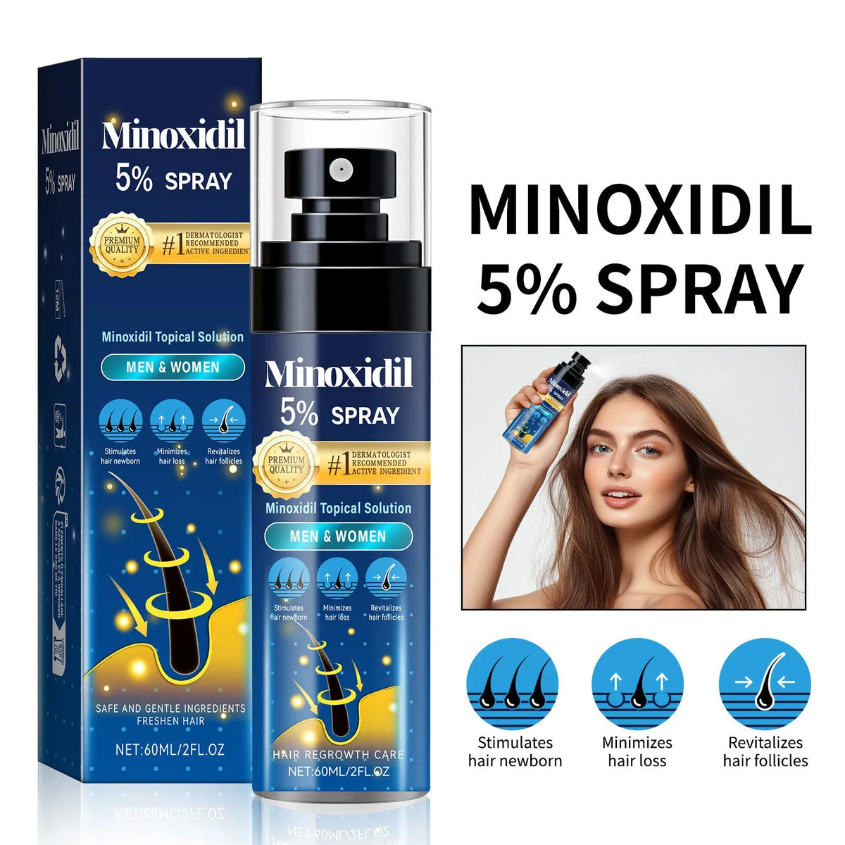 White 60ml hair care spray bottle for relieving hair thinning and moisturising hair oil treatment