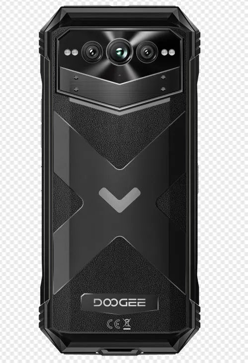 VMAX PRO black and grey mobile phone with plastic case and included charger