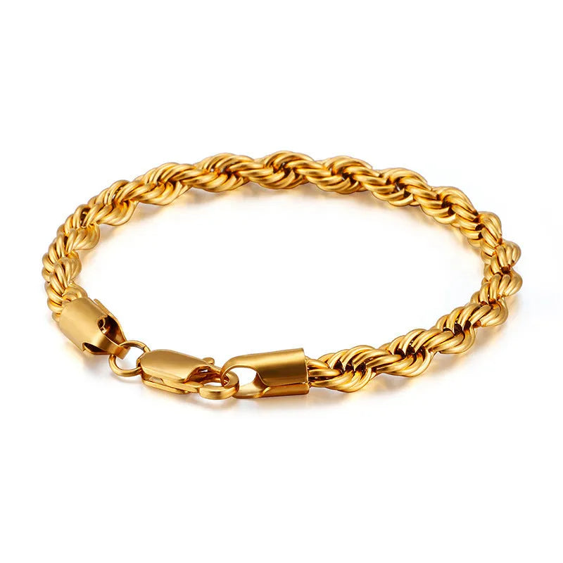 Double colour twist chain bracelet in titanium steel with electroplated finish, available in black, gold, silver
