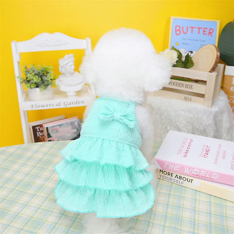 Small dog wearing Princess dress with layered Candy skirt in Rose Red colour