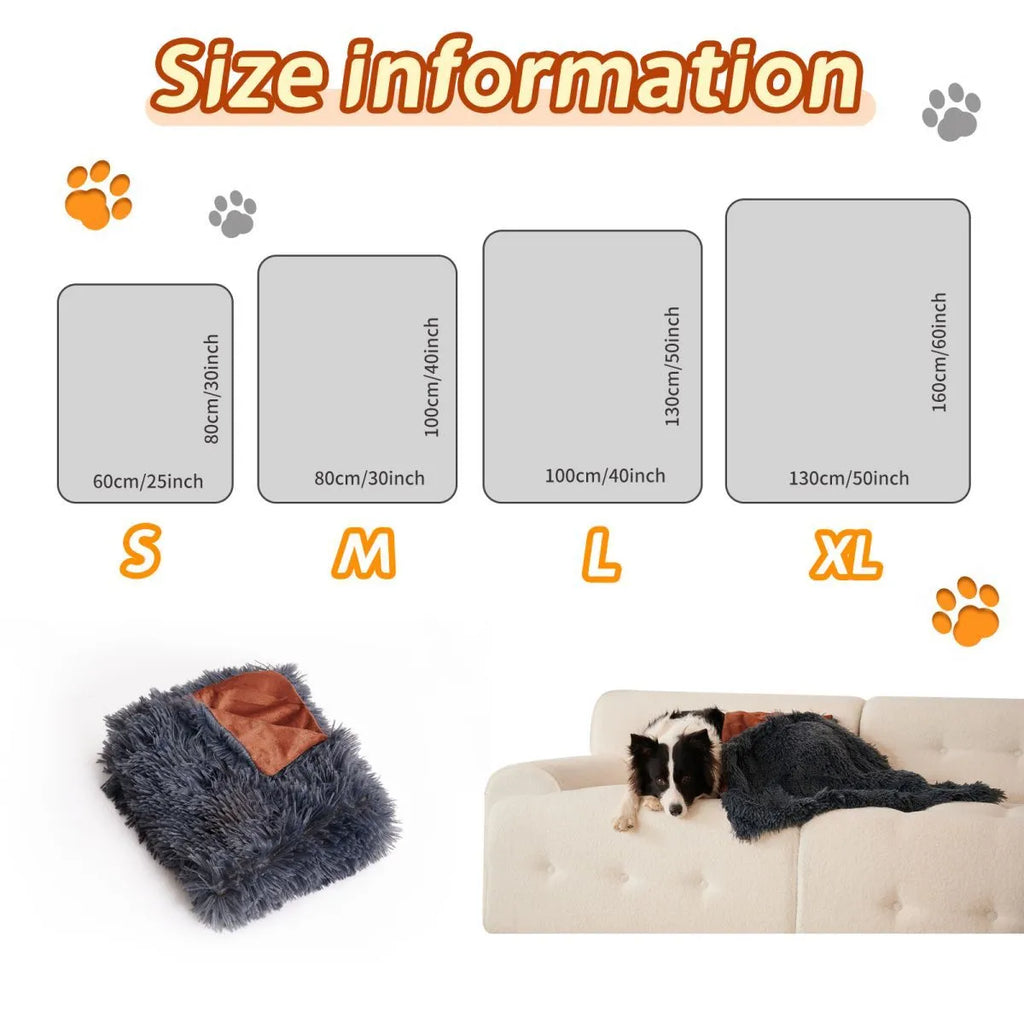Light grey velvet plush pet blanket shown on a sofa, with a small dog lying on it.