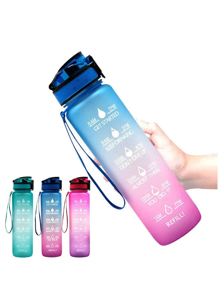 Transparent 1000ml sports water bottle with fruit infuser showing BPA-free Tritan construction