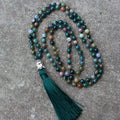 108-bead natural India agate necklace with 6mm geometric stone beads.