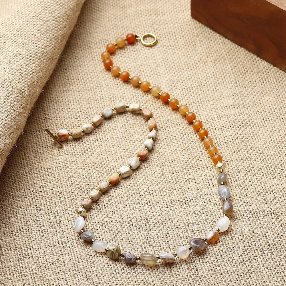 Hand-woven Persian Gulf agate multi-layer bracelet with geometric shapes in colour 3790 style