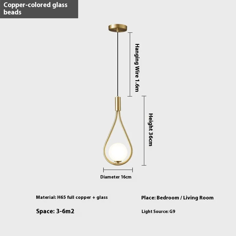 Modern minimalist copper finish bedside chandelier lamp for bedroom lighting