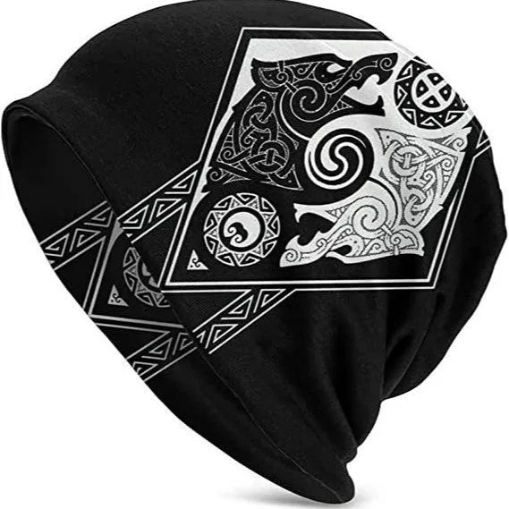 Viking totem wolf design on a cotton hip hop hat with a double-layer elastic sleeve cap