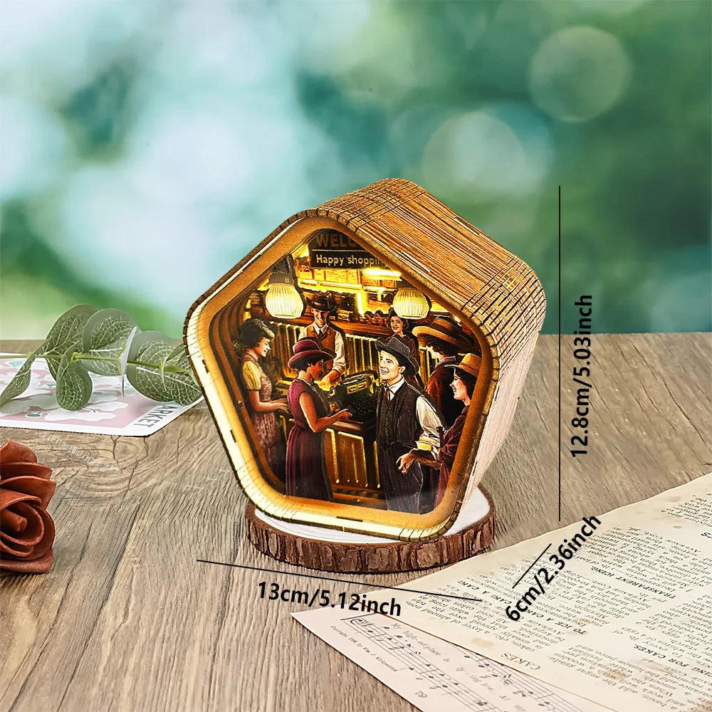 3D wooden carved night light bedside ornament in American style with carved detail
