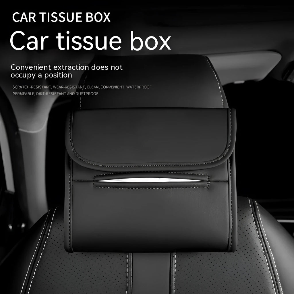 Leather car tissue box mounted on car sun visor with elastic band in Athens Brown colour