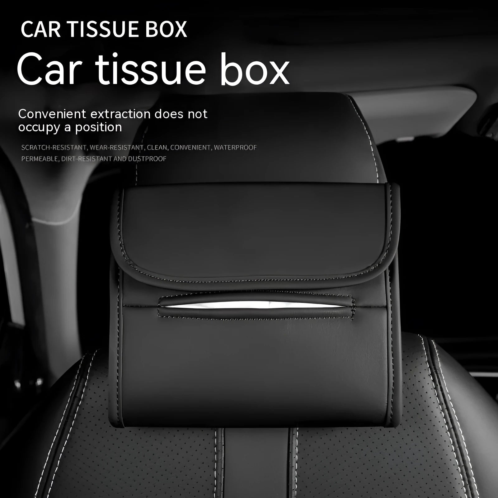 Leather car tissue box mounted on car sun visor with elastic band in Athens Brown colour