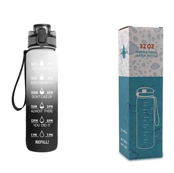 1 litre Tritan water bottle with time markers and gradient colour design