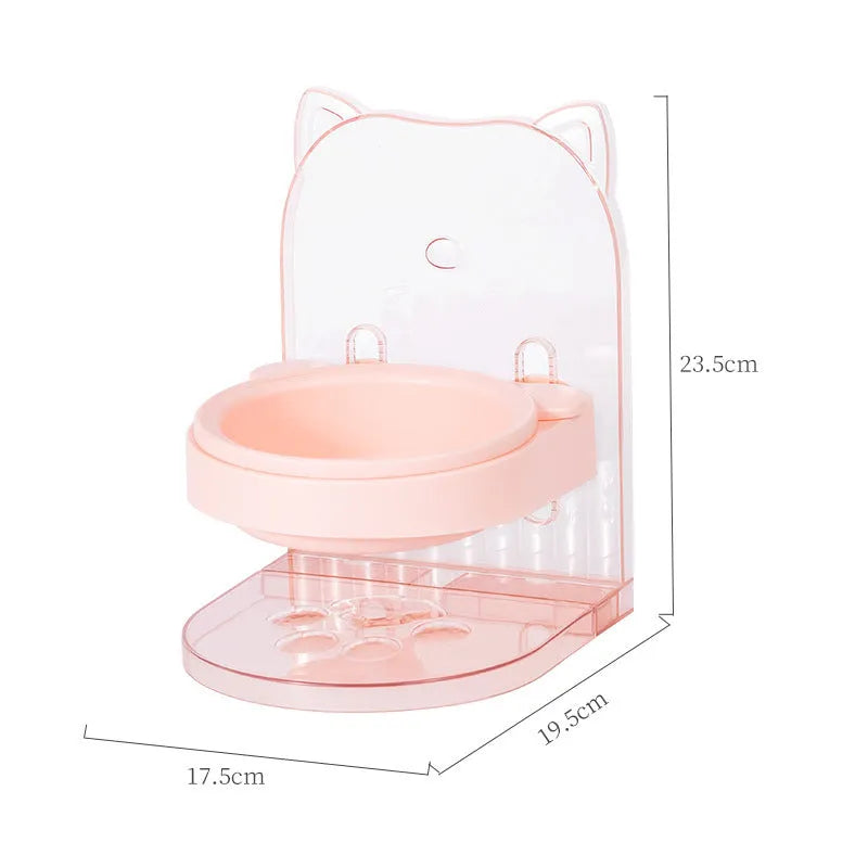 Grey cat feeding bowl with anti-spill design and removable cat ears for neck protection