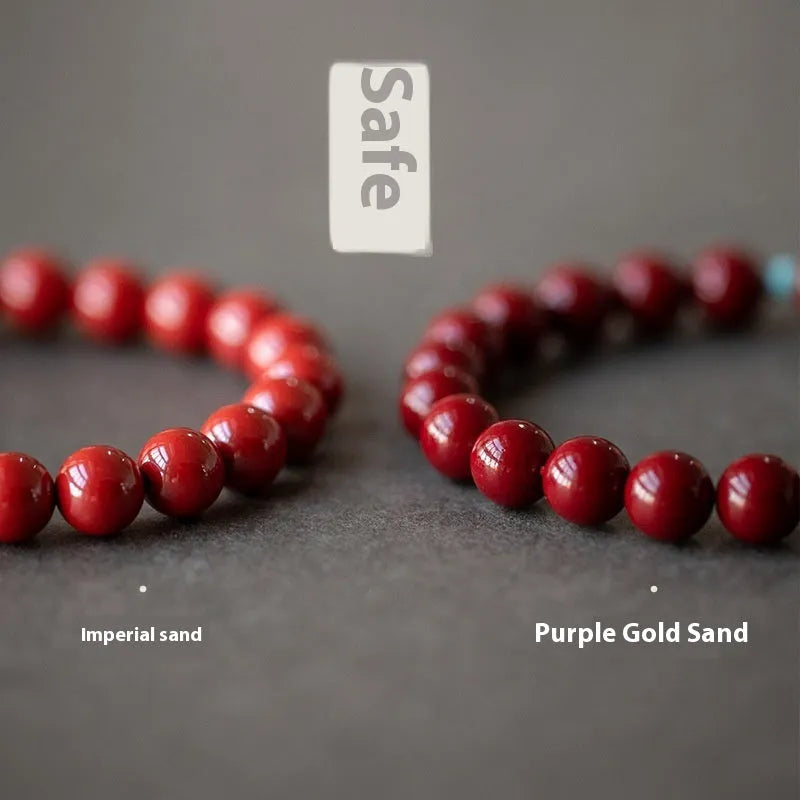 Cinnabar Hetian Jade bracelet with geometric elliptical beads in purple gold sand colour