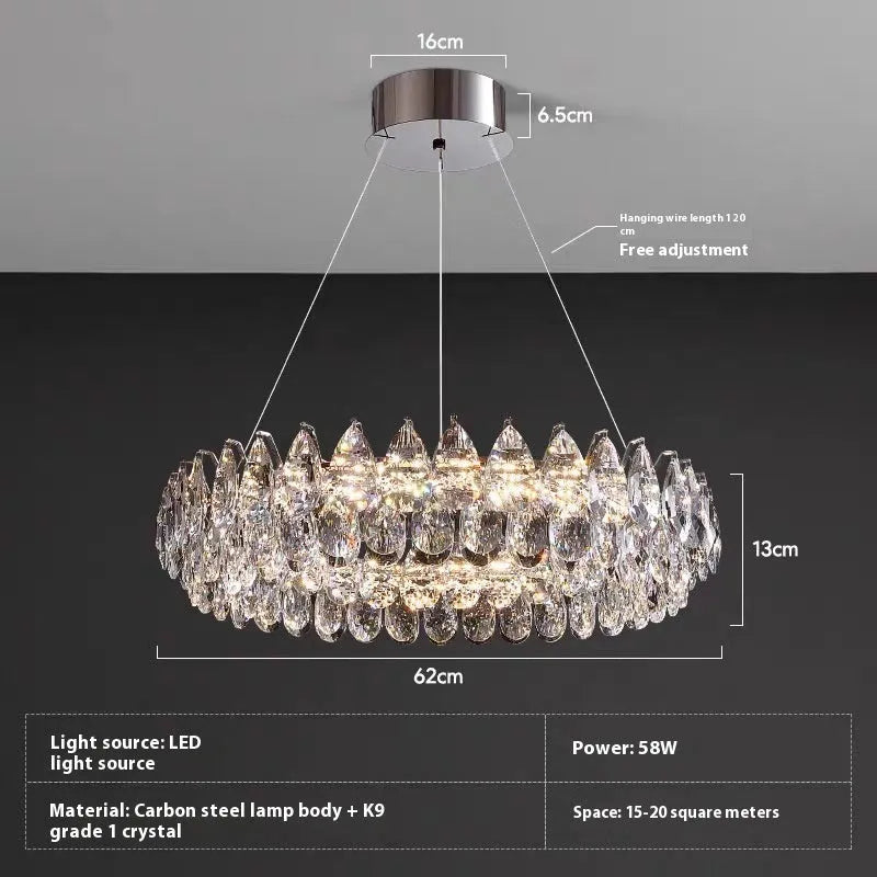 Crystal chandelier light luxury style for French villa restaurant with tricolor light source