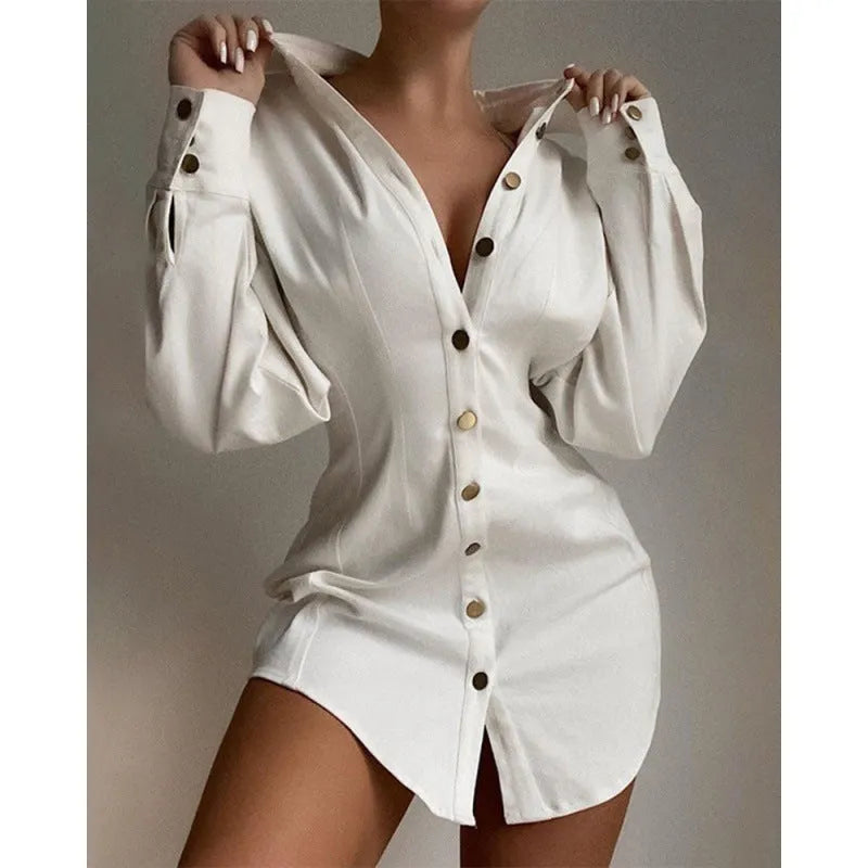 Women's long sleeve art retro shirt with waist control fastener and button decoration in matel silk fabric