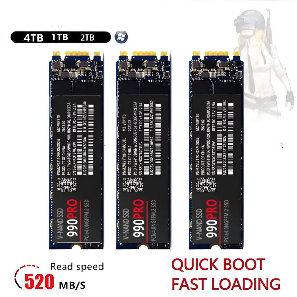 Samsung 990 PRO NVMe M.2 2280 PCI-E internal solid state drive on a dark surface