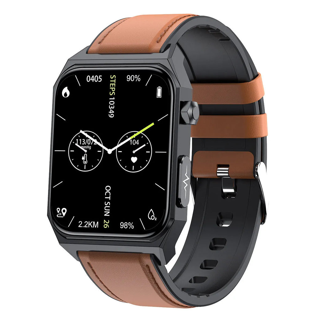 New E530 blood glucose smart watch with 1.91-inch HD touch screen and ECG monitoring on a black wristband