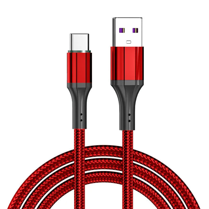 Woven Type-C fast charging cable in red, black, or green with nylon braided exterior