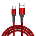 Woven Type-C fast charging cable in red, black, or green with nylon braided exterior