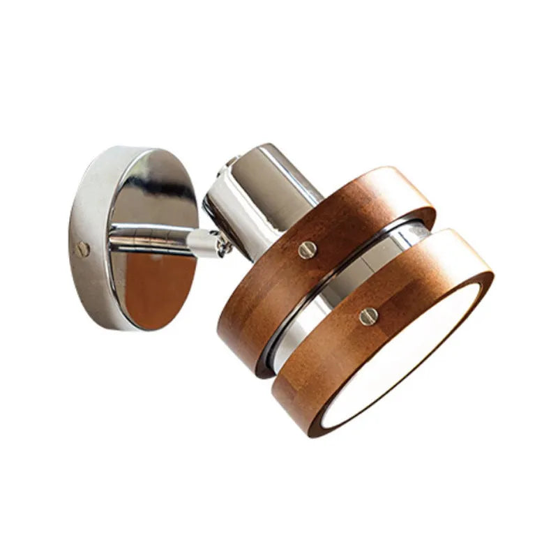 Nordic style walnut finish wall lamp with three colour light options for bedside and living room