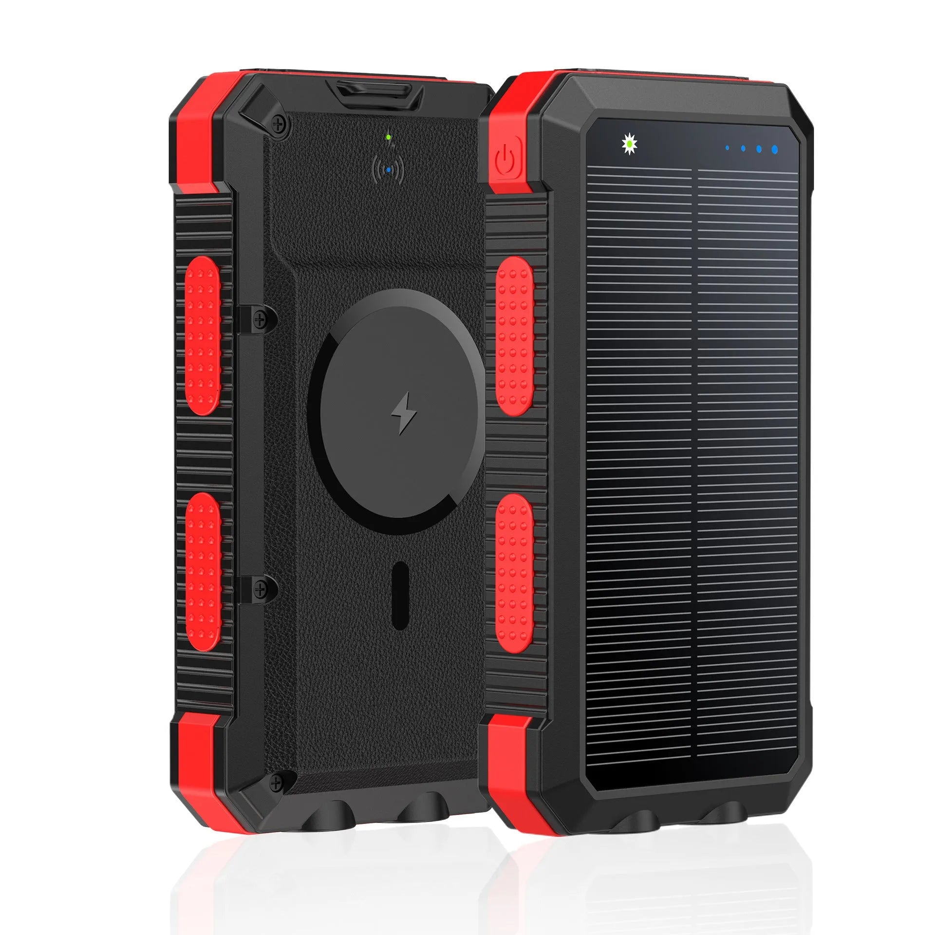 Solar magnetic wireless charger power bank 20000mAh with outdoor lighting in black, blue, green, orange, red options