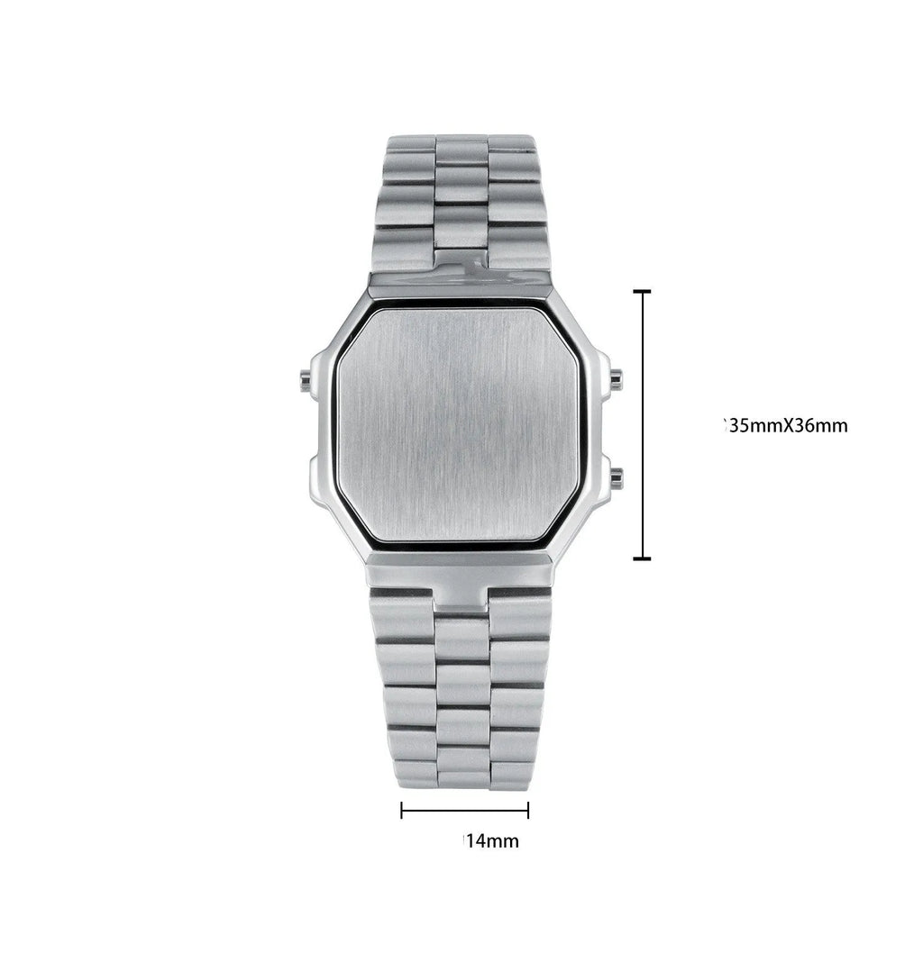 Small square wristwatch bracelet without time display, alloy case, titanium steel band, 35mm x 36mm dial, in steel colour