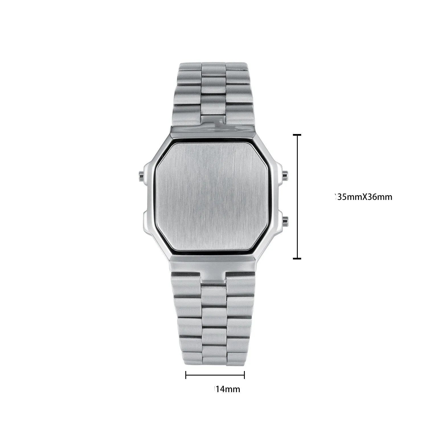 Small square wristwatch bracelet without time display, alloy case, titanium steel band, 35mm x 36mm dial, in steel colour
