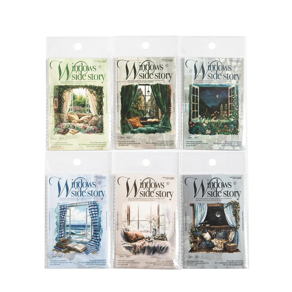Window story series retro decorative journal stickers with scenic window designs