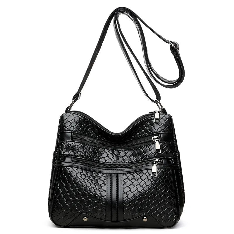Woven texture single shoulder messenger bag with square shape and internal zipper compartment