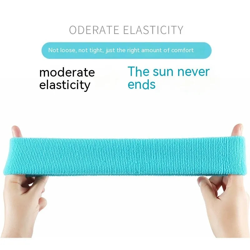 Elastic widening sports anti-sweat headband in black, blue, red, rose red, and sky blue colours.