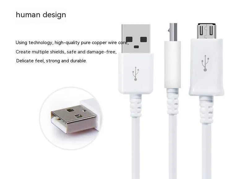 Black and white Android micro USB data and charging cable with 1 metre length