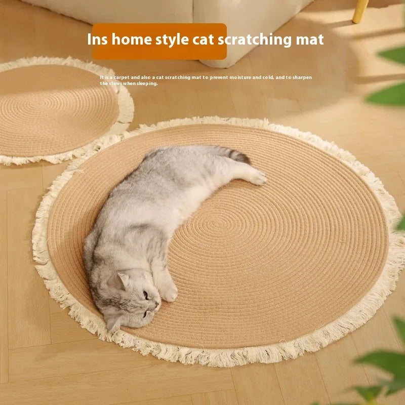 Natural Papyrus cat nest mattress in tassel gray flower gray, wear-resistant integrated pad, 100cm size