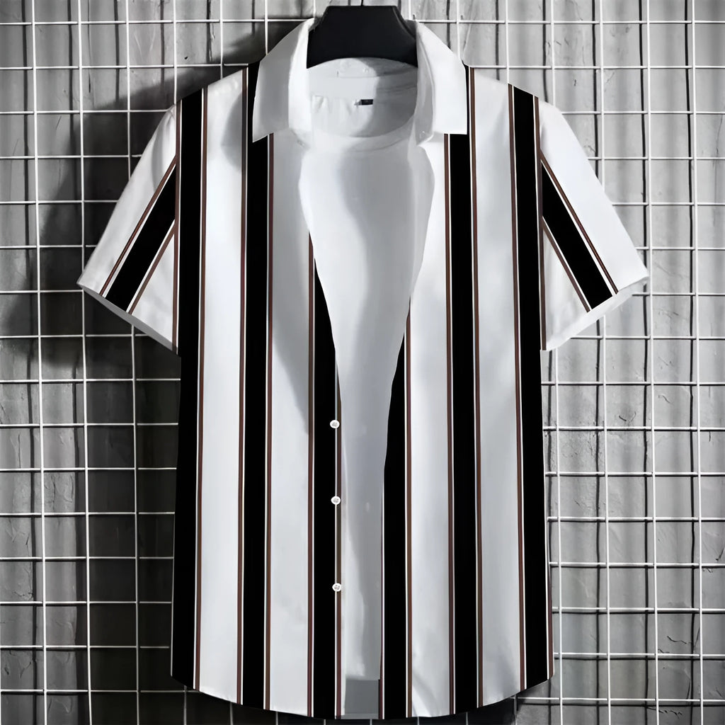 Men's striped linen T-shirt with 3D printed pattern in various colour options