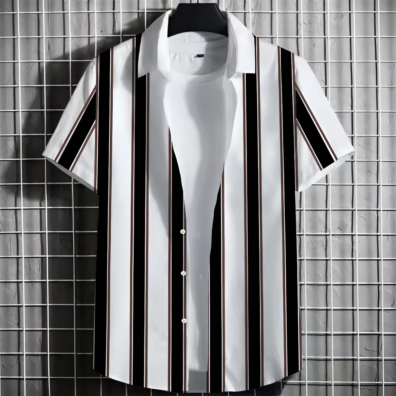 Men's striped linen T-shirt with 3D printed pattern in various colour options
