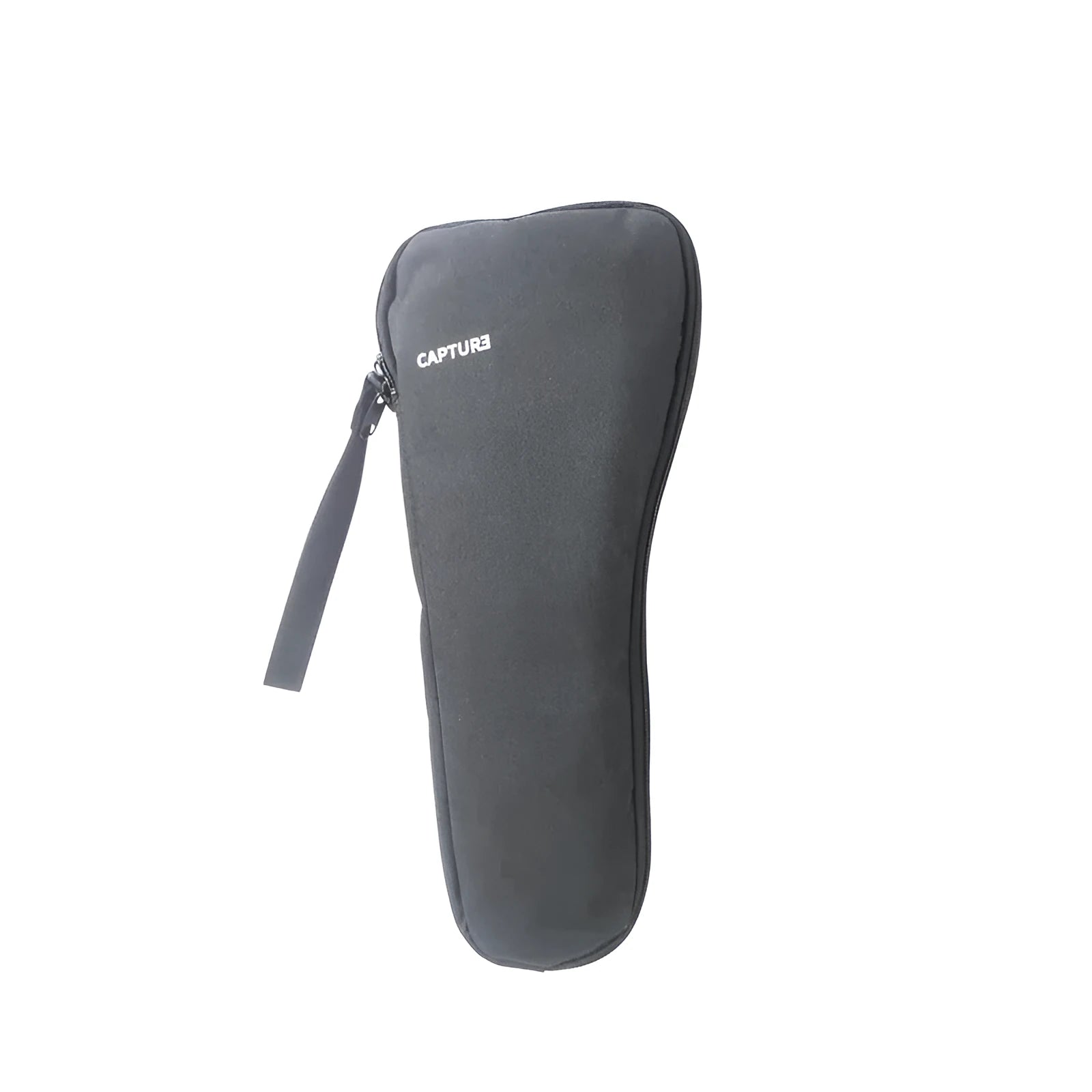 Black water-resistant cloth storage bag for a mobile phone gimbal, shown open to reveal padded interior and organisation compartments.