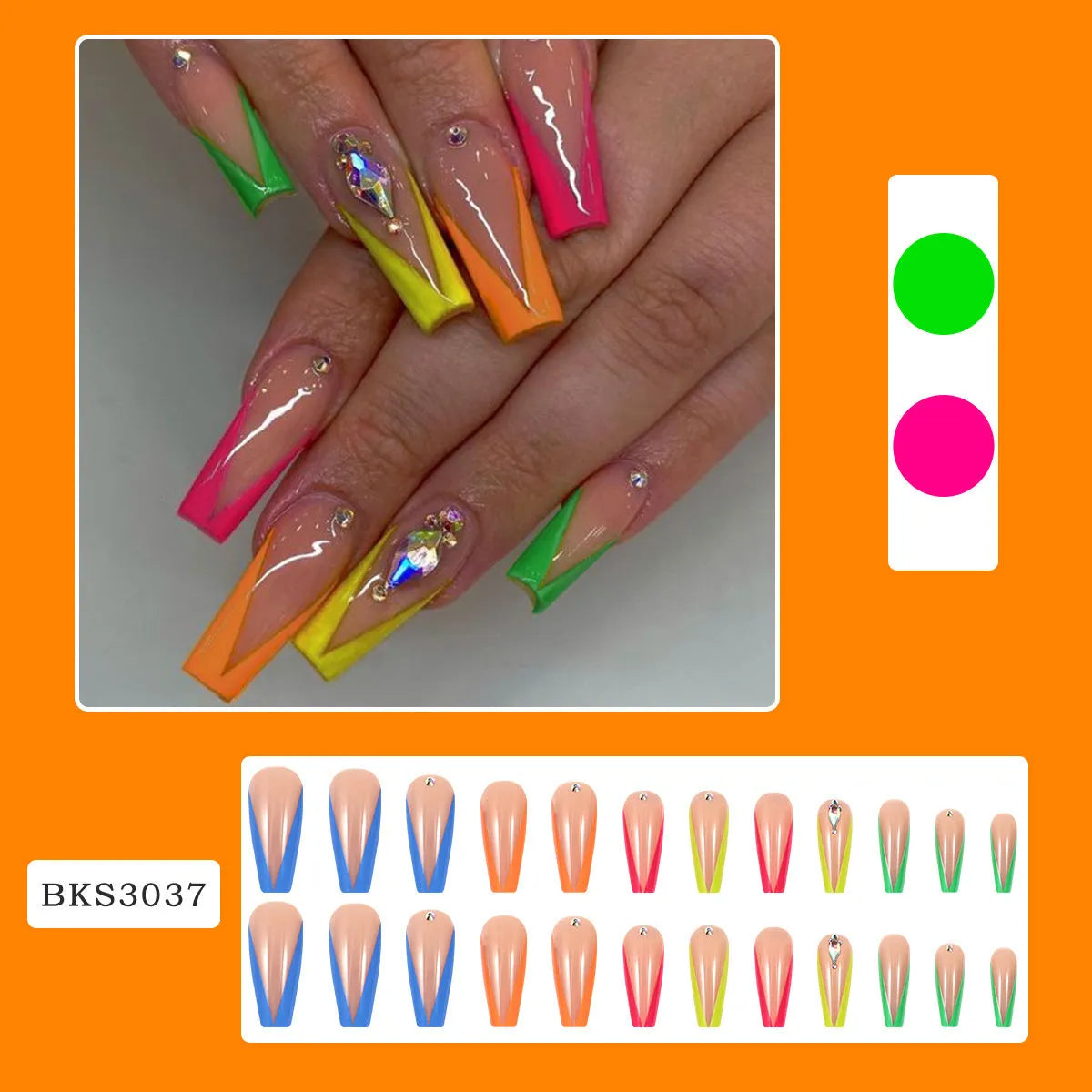 Detachable artificial nail tips in BKS3037 diamond colour French design with cartoon love cross heart patterns.