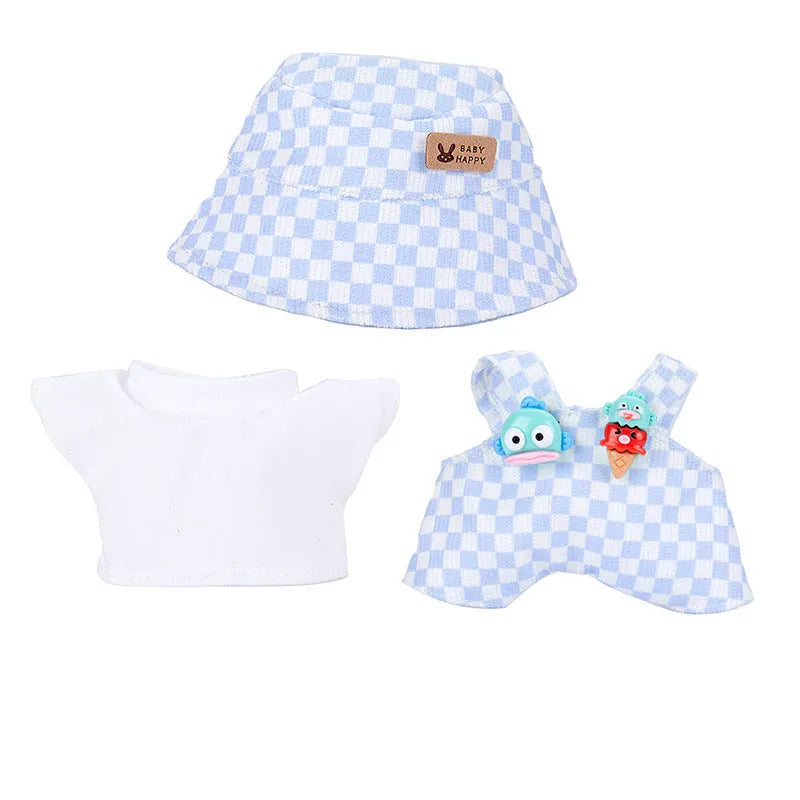 17cm doll clothes set with bucket hat, blouse, pants, and underwear in six colour options including No. 25 to No. 29 and Shoes No. 18