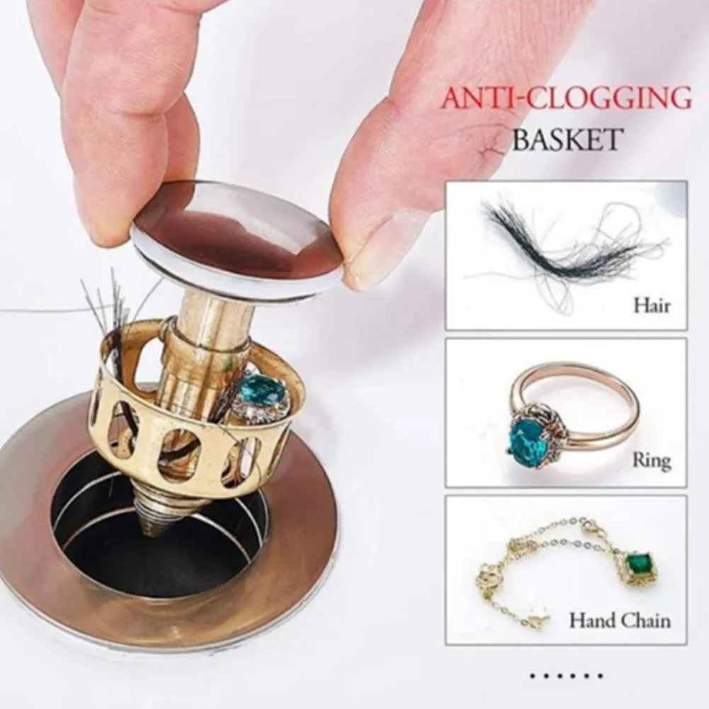 Copper manual press bounce anti-blocking anti-leakage filter element for single basin white countertop