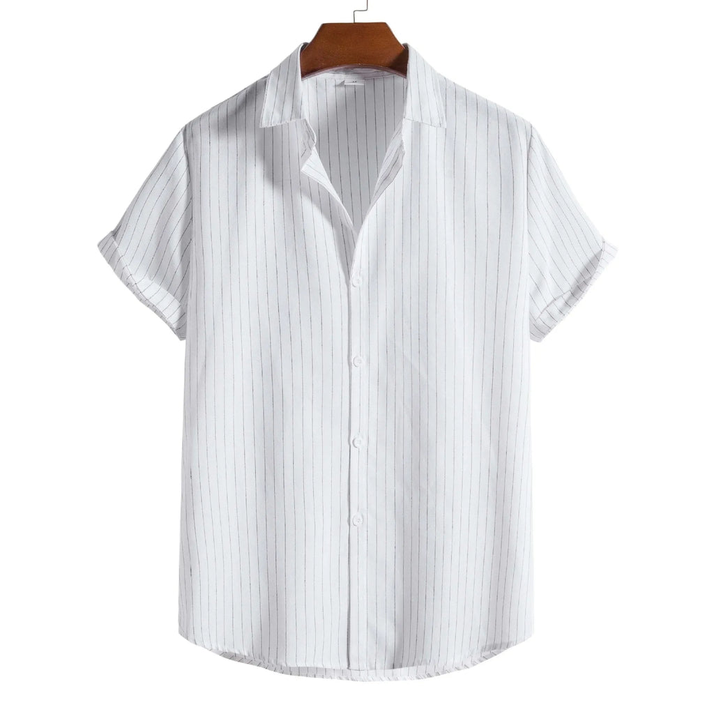 Men's casual striped short-sleeved shirt in polyester, regular fit, available in multiple colours and sizes XS to 3XL