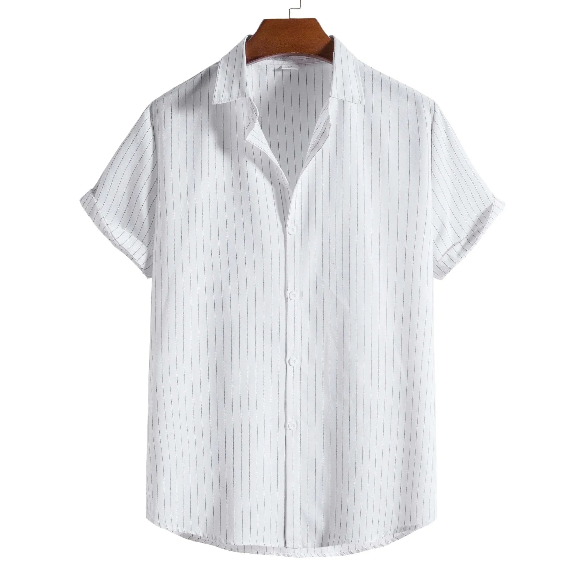 Men's casual striped short-sleeved shirt in polyester, regular fit, available in multiple colours and sizes XS to 3XL