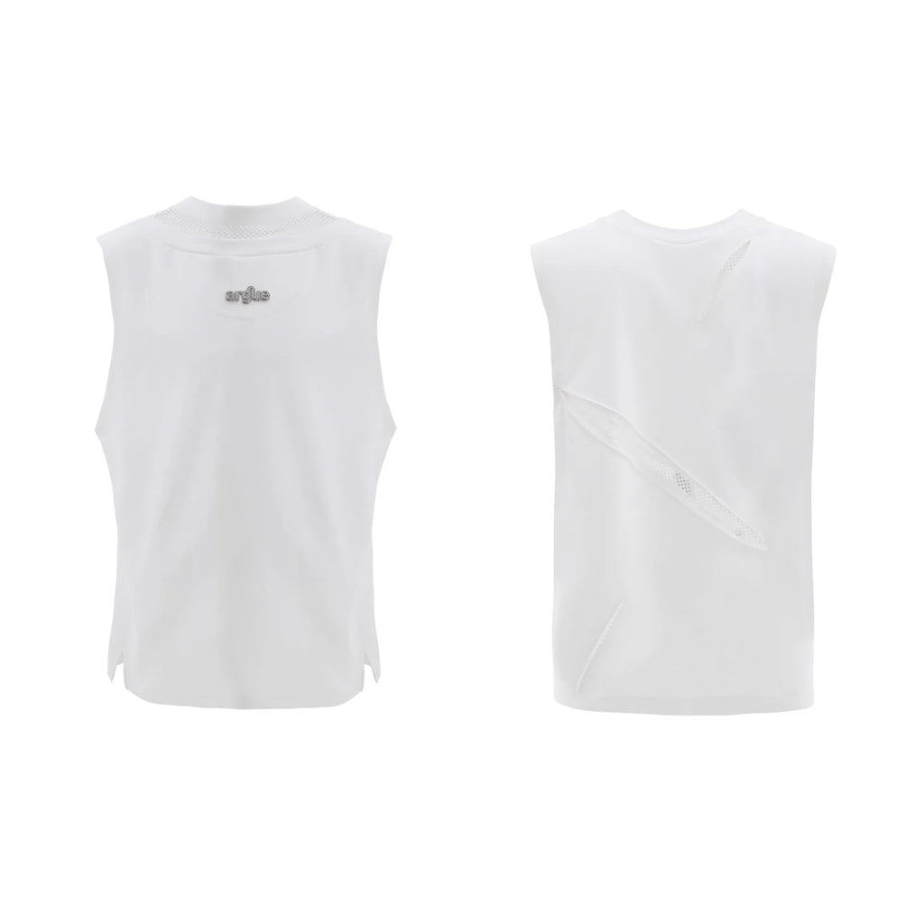 Slim fit sleeveless vest with metal decoration in black, 55% cotton polyester spandex blend, washed finish, L M XL sizes