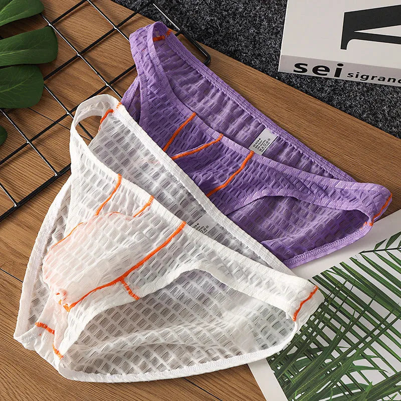 Men's low waist lace briefs in ice silk fabric for sports in multiple solid colours