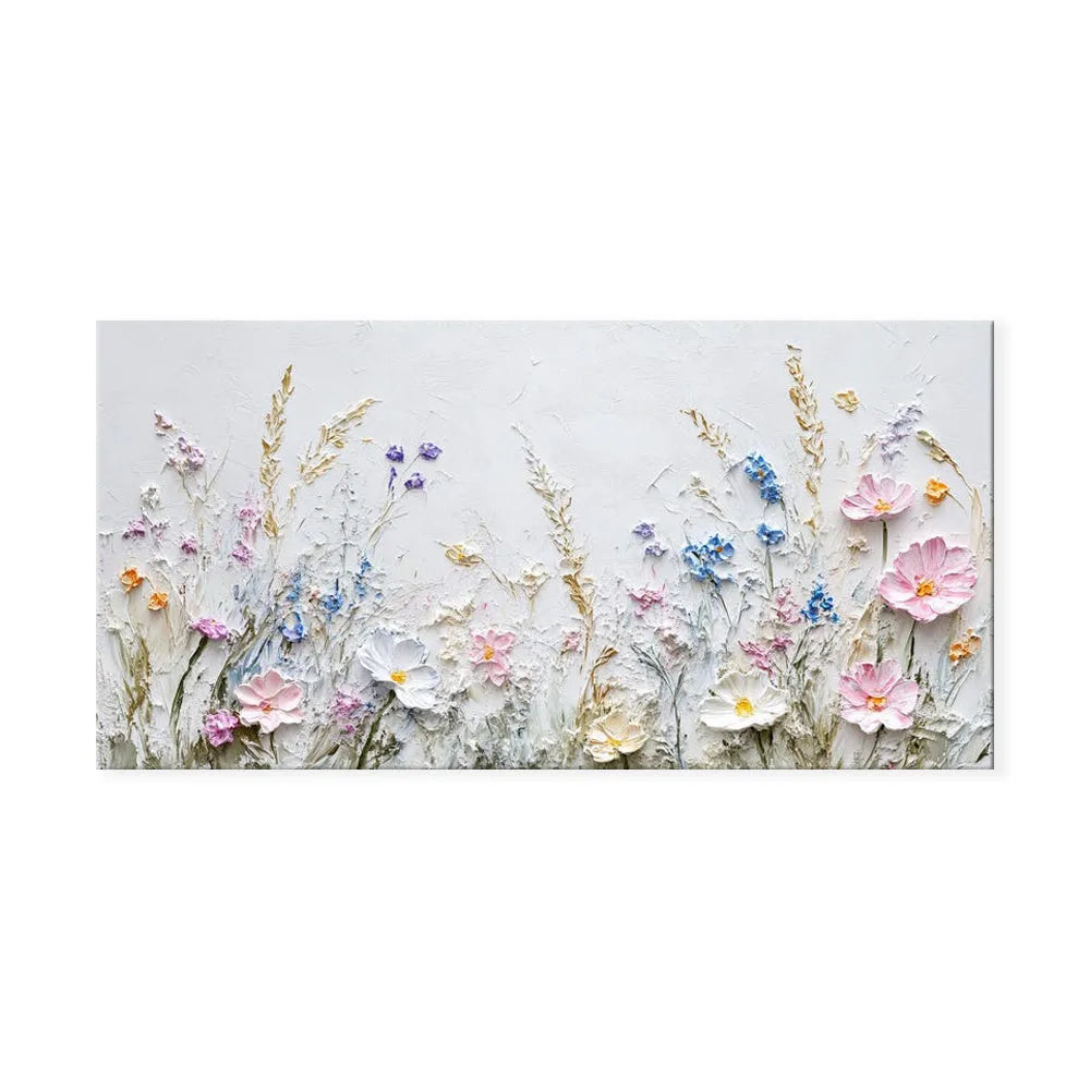 Handmade oil painting canvas with 3D palette knife flowers, rolled frameless unstretched wall art for home decor